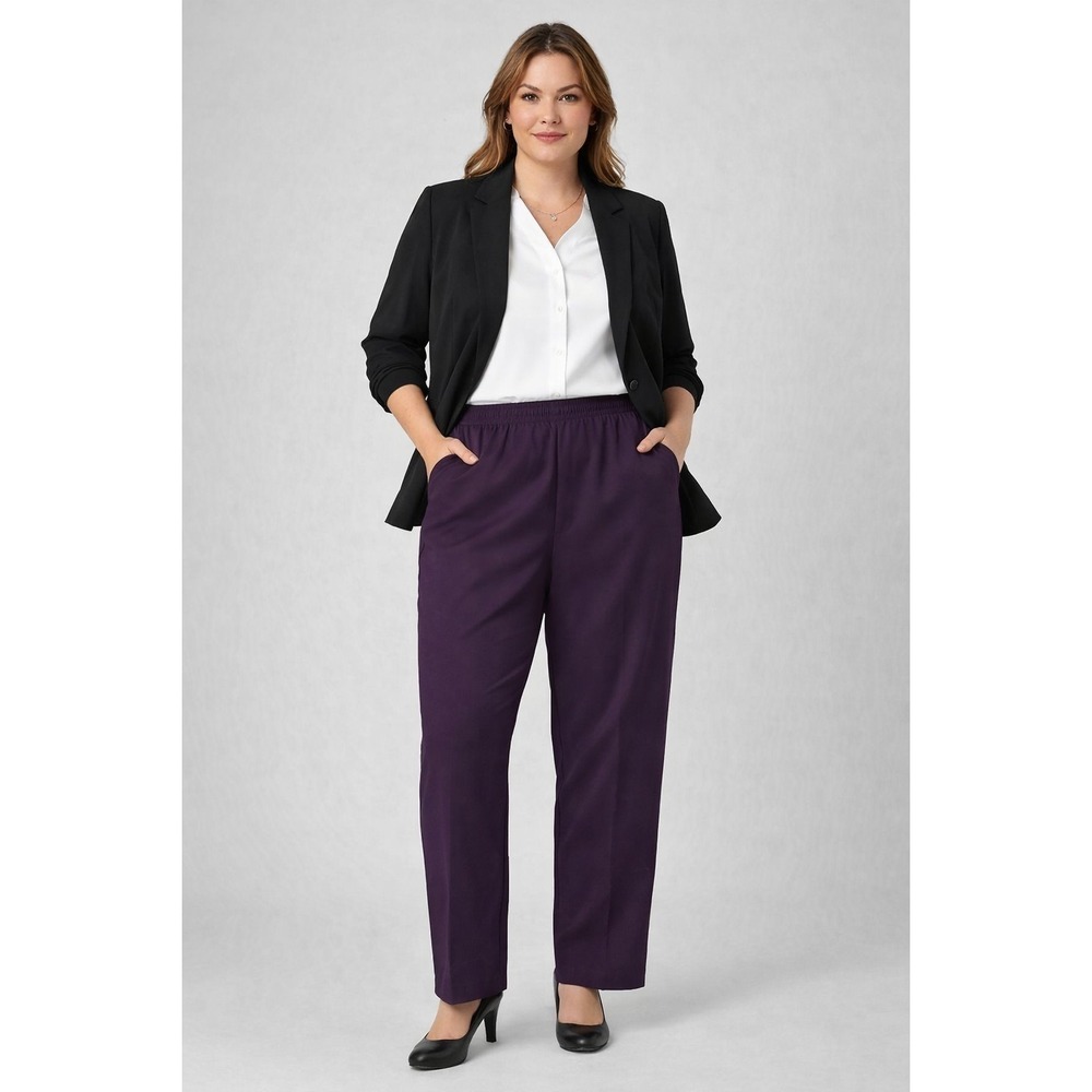Donkenny Classics Purple Elastic Waist Pants Womens 16S Short Straight Leg Pull